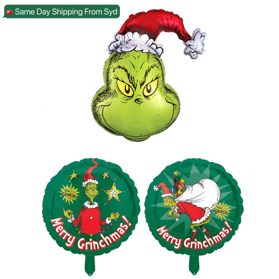 New Grinch Christmas Foil Balloons Xmas Grinch Party Decoration Helium AU Stock - image 3 of 4