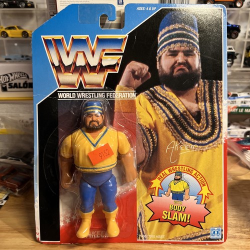 WWF HASBRO AKEEM BODY SLAM BLUE USA CARD 1990 ACTI...