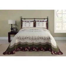 NEW  XXXX-L COTTAGE GREEN RED PINK ROSE BURGUNDY WHITE ROMANTIC CHIC BEDSPREAD