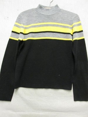 Z4536 Paquette Womens Black Gray Yellow Stripped Long Sleeve