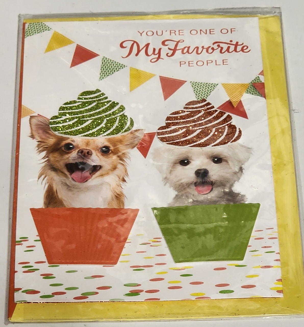 Glitter Embellished Cupcakes with Dogs Birthday Greeting Card & Envelope New
