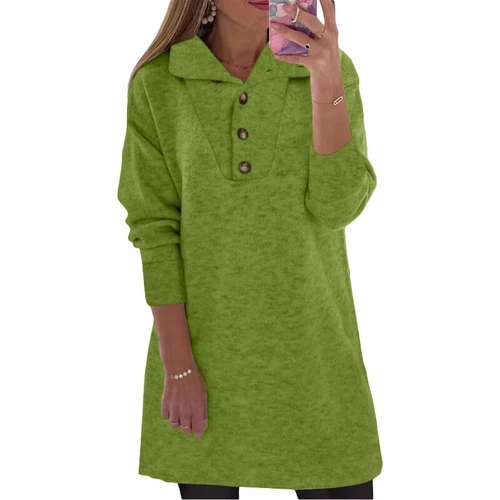 Women's Button Sweatshirt Loose Tank Dress Long Sleeve Sweater Casual Top Shirt - Bild 15 von 22