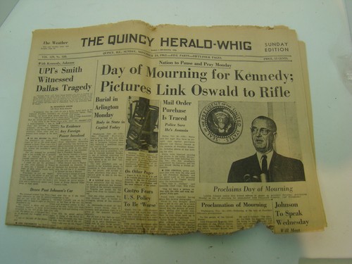 The Quincy Herald-Whig NOV 24, 1963 & Nov 25, 1963 NEWSPAPER WITH JOHN ...