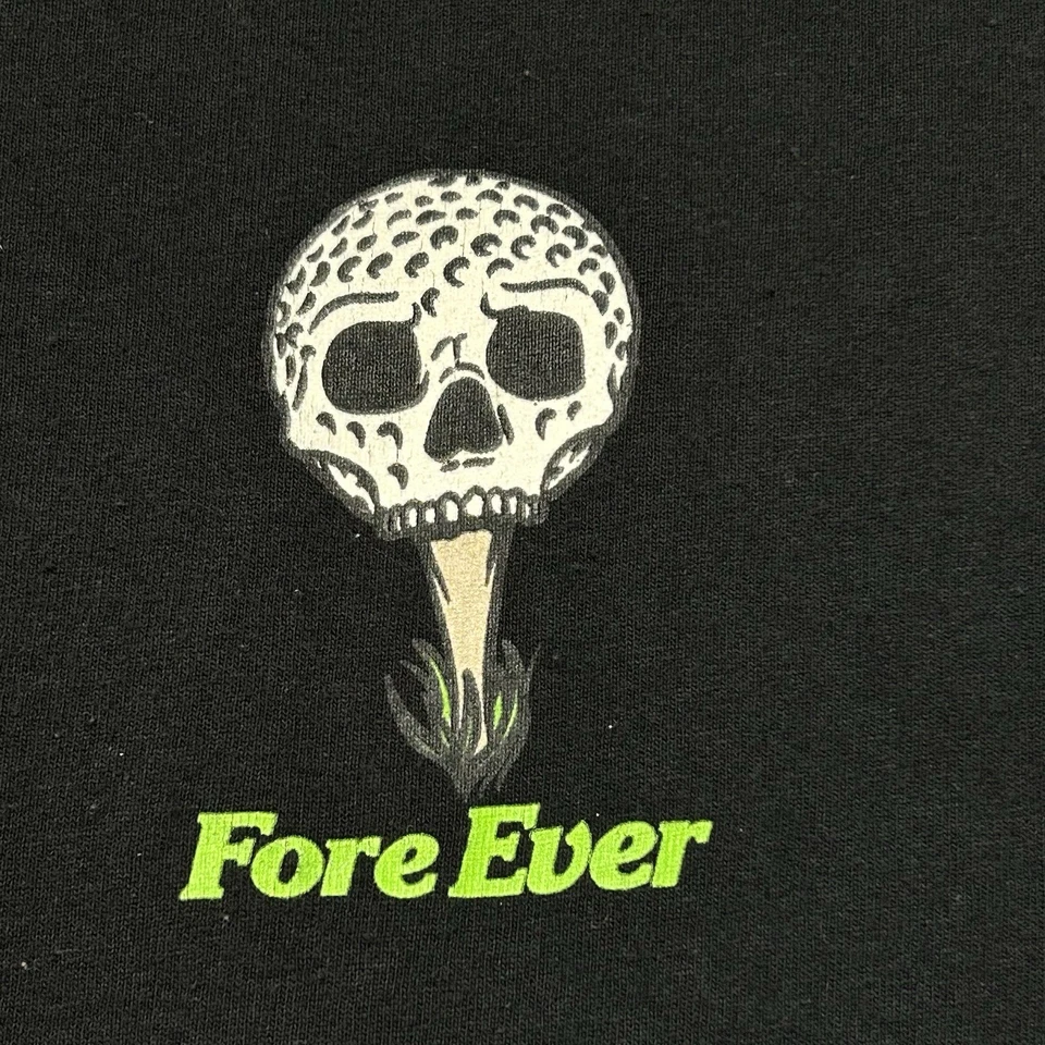 Camiseta FORE EVER Para Hombre Mediana Negra Golf Grunge Esqueleto Manga Corta 100% Algodón Foto 2 de 4