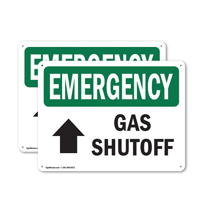 (2 Pack) Gas Shutoff [Up Arrow] With Symbol OSHA Emergency Sign Decal Metal