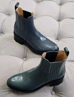 The Office of Angela Scott Miss Kate Teal Patent Leather Boots Womens Shoes 37 7