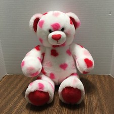 Build a Bear Plush White Red Pink Hearts Bear 14" Red Heart Nose Valentines Day