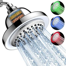 FEELSO Fixed Shower Head with LED Color Changing, High Flow Showerhead - 7 Modes
