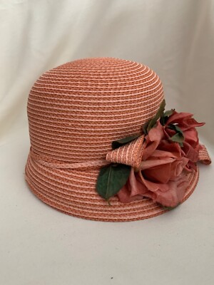 Mon Cheri  Women s Salmon/pink coloring Easter Hat  smaller cap size 