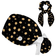 Scrub Caps Women Buttons Adjustable Ponytail Pouch Working Cap Bow Scrunchy