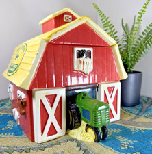 John Deere Barn & Tractor Ceramic Cookie Jar IOB New Old Stock 2005 Vintage