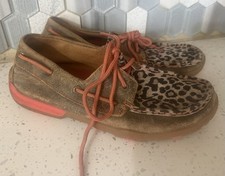 Twisted X Boots Woman's Leather Cheetah Print Driving Moccasins Sz 8.5