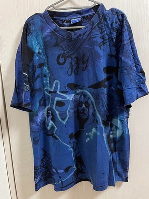 Ozzy Osbourne 総柄Tシャツ ヴィンテージ　XL Ozzy Osbourne 90s Vintage XL T-Shirt Blue Black Graphic All Over