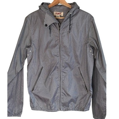 YMC Basic Windbreaker Navy White Mens Medium Gingham Hooded Zip Jacket