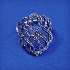 Size 5.5, vtg sterling silver handmade ring, 925 woven band w/ marcasite