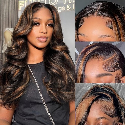 28 Inch 13x6 Ombre Lace Front Wigs Human Hair Pre Plucked Body Wave HD Lace F...