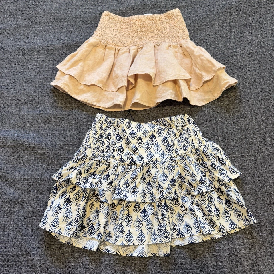 NUEVO SIN ETIQUETAS Lote de 2 Falda Zara Niñas Talla 10 Volantes Mini Boho Azul y Rosa Rubor Foto 2 de 4