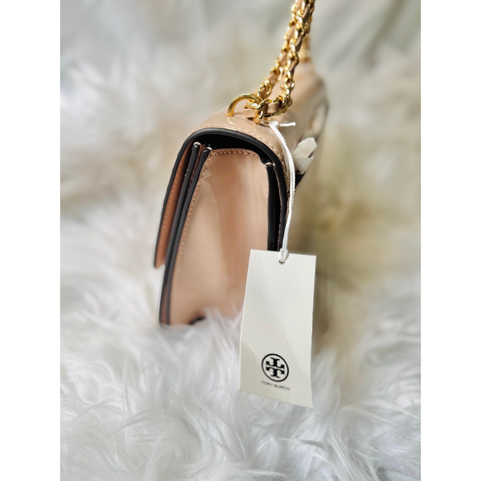 NEW $548 Tory Burch Britten Patent Nude Pink Med Shoulder Crossbody Bag thumbnail 6