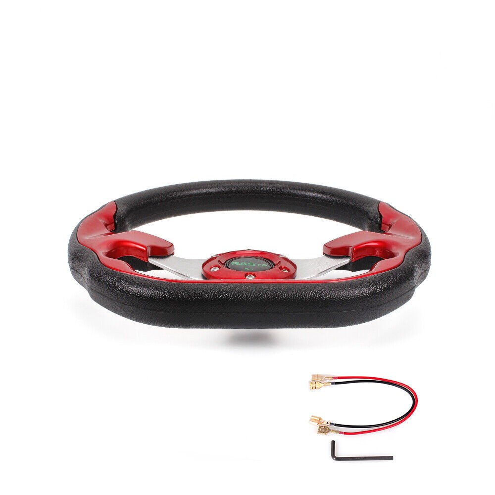 12.5" Universal Red D Shape Racing Steering Wheel w/ Quick Release Adapter Kit