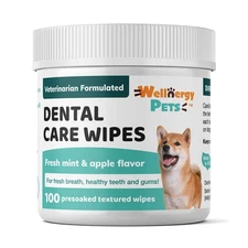 Wellnergy Pets Dental Wipes for Dogs & Cats, No-Brush, Fresh Mint, 100 Wipes