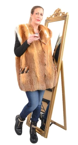 US5785 REAL FOX FUR VEST RANCH FOX WAISTCOAT SIZE 2XL - FUCHSWESTE