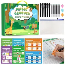 Magic Grooved Writing Practice Book for Kids Ages 3–8, 6 Reusable Handwriting Pr