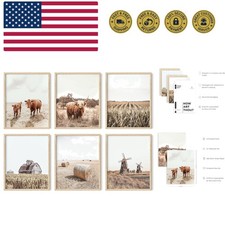 Highland Cow Wall Art   Set of 6 Rustic Farmhouse Decor, Unframed Cow Prints,...