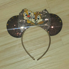 Chip N DaleMouse Ears Headband Brown/Gold Sequins Bow  Disney Casual, Kids Size