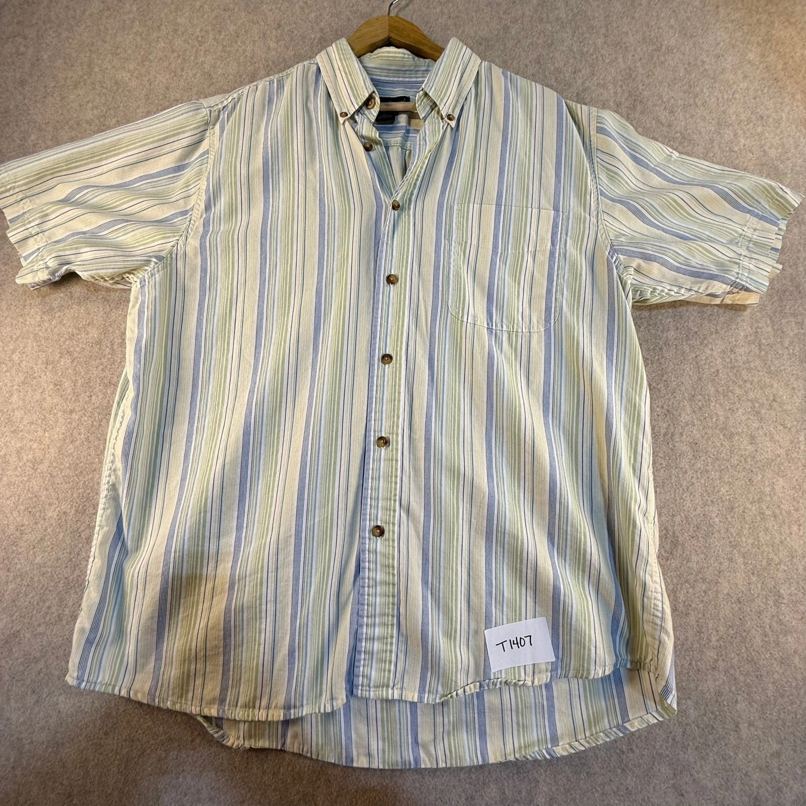 Eddie Bauer Mens Large Relaxed Fit Short Sleeve Striped Cotton Button Down Shirt
