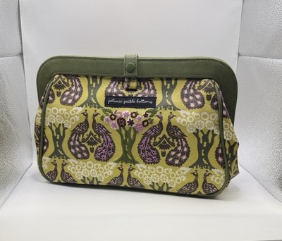 Petunia Pickle Bottom Green Peacock Canvas Clutch Diaper Bag w/ Changing Pad