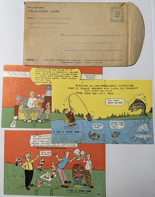 Vtg Three 1940s Tell A Vision Cards postcards Pinup w Envelope Folding Game