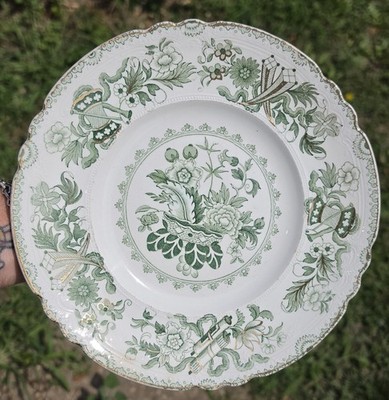 ~ANTIQUE~J&G MEAKIN 1851+ JAPAN PATTERN GREEN & GOLD ACCENT DINNER 9'' PLATE(s)~
