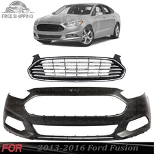 Front Bumper Cover Fascia & Grille Assembly Kit For 2013-2016 Ford Fusion