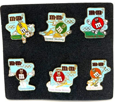 Vintage 1991 M & M Mars Brand Canadian Olympic Tack Pins, Lot of 6