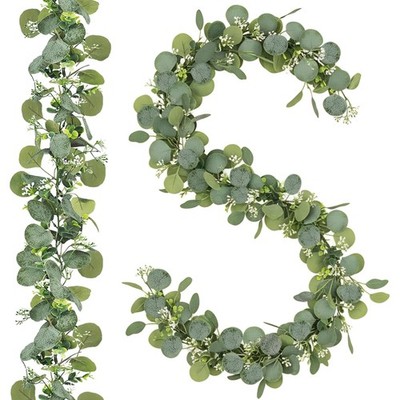 Künstliche Eukalyptus Girlande 2er Set 1,8m Hängend Grün Weiße Blumen Deko