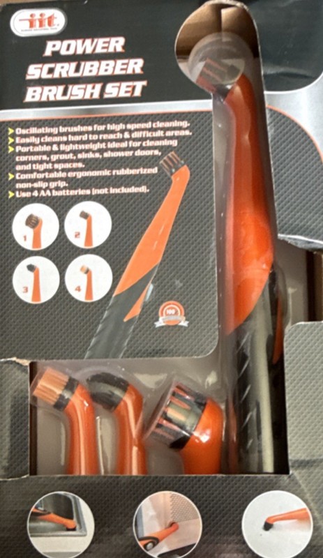 IIT Power Scrubber Brush Set 4 Heads Grout Sink Shower Orange Black