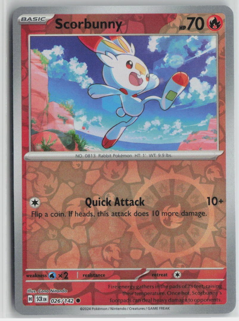 Scorbunny 26/142 Common Stellar Crown Pokemon Reverse Holo NM