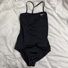 Nike Swimsuit One Piece Sports Racer Back Size Youth M 10-12 Black EUC