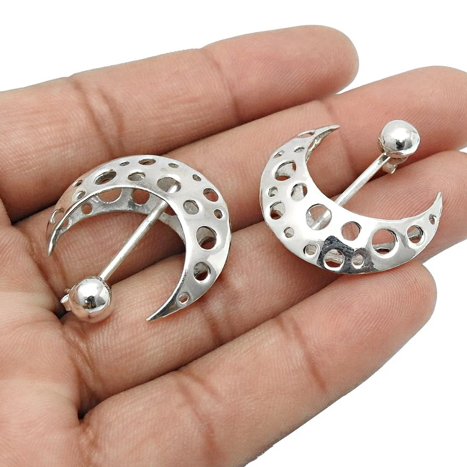 Brincos sólidos de prata esterlina 925 Dangler Moon presente de Natal joias celestiais - Imagem 3 de 4