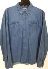 Wrangler Men Pearl Snap Western Denim Shirt Sz Blue Indigo Long Sleeve Western