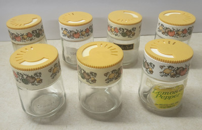 (7) Vintage 1970s GEMCO Spice of Life Harvest Matching Spice Glass Jars AS IS
