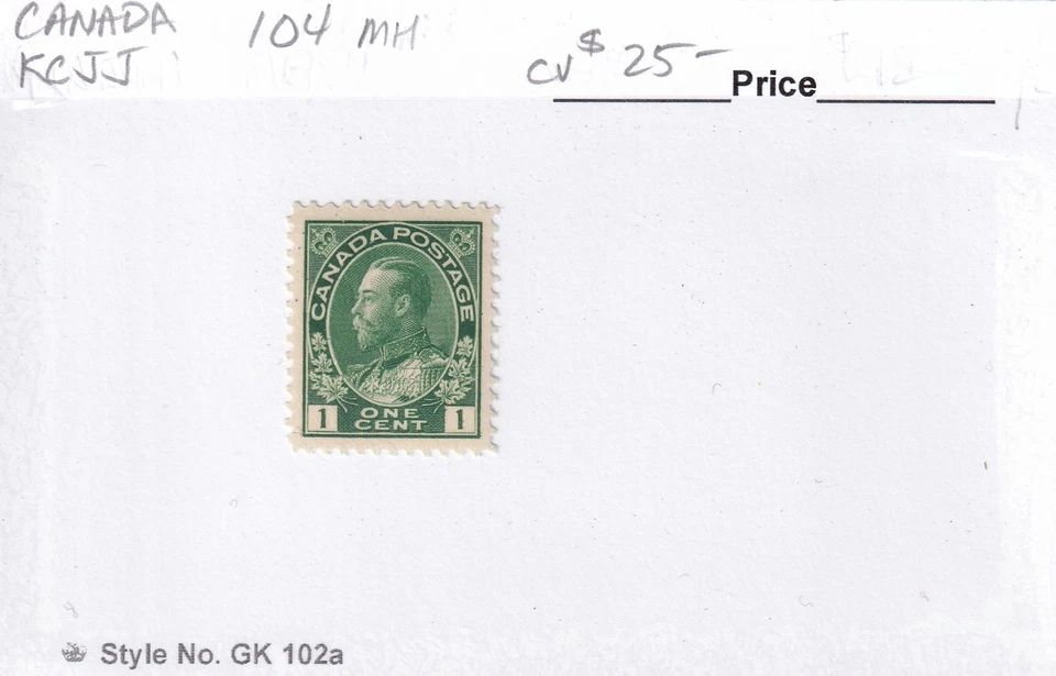 MATT'S STAMPS SCOTT CANADA #104, 1-CENT  GEORGE V ISSUE, MH CV$25 - Image 3 of 3