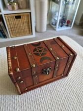 Rustic Wooden Witchy Altar Box Pentagram Triple Moon Chest Crystal Tarot Storage