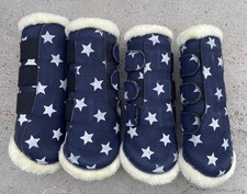Navy Blue Star  Horse Brushing Boots  Full Size Fleece Lined Set of 4
