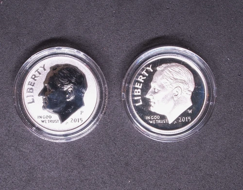 2015 W Proof and P Reverse proof silver Roosevelt dime set 75K mintage!   #3
