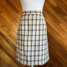 Vintage Plaid Cream Linen/Cotton Blend Pencil Skirt