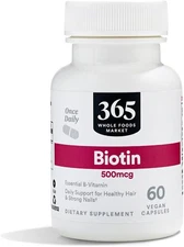 2-Pack 365 Whole Food Market BIOTIN 500mcg Dietary Supplement 60 Vegan Capsules