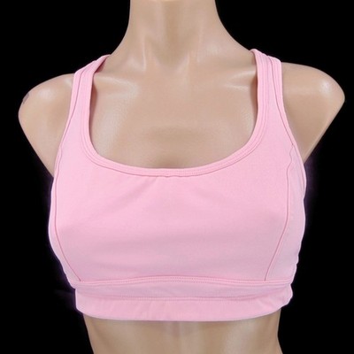 Moving Comfort Pink Sports Bra 36C 36 C Racer Back Dri Layer Logo Athletic