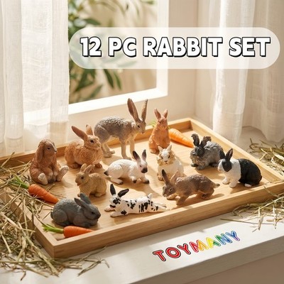 Toymany 12pcs Rabbits Animal Figurine  Collectible Toy Set