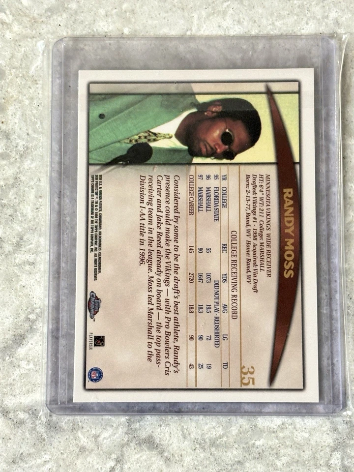 Topps Chrome 1998 - Selecciones del draft Randy Moss #35 (RC) Minnesota Vikings Salón de la fama Foto 2 de 2